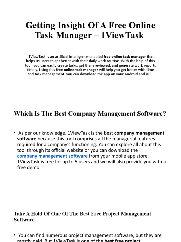 The Best Project Management Software - 1ViewTask | PDF | Mobile App