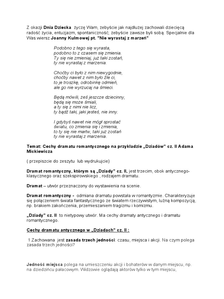 Cechy Dramatu Jako Rodzaju Literackiego Cechy Dramatu Romantycznego | PDF