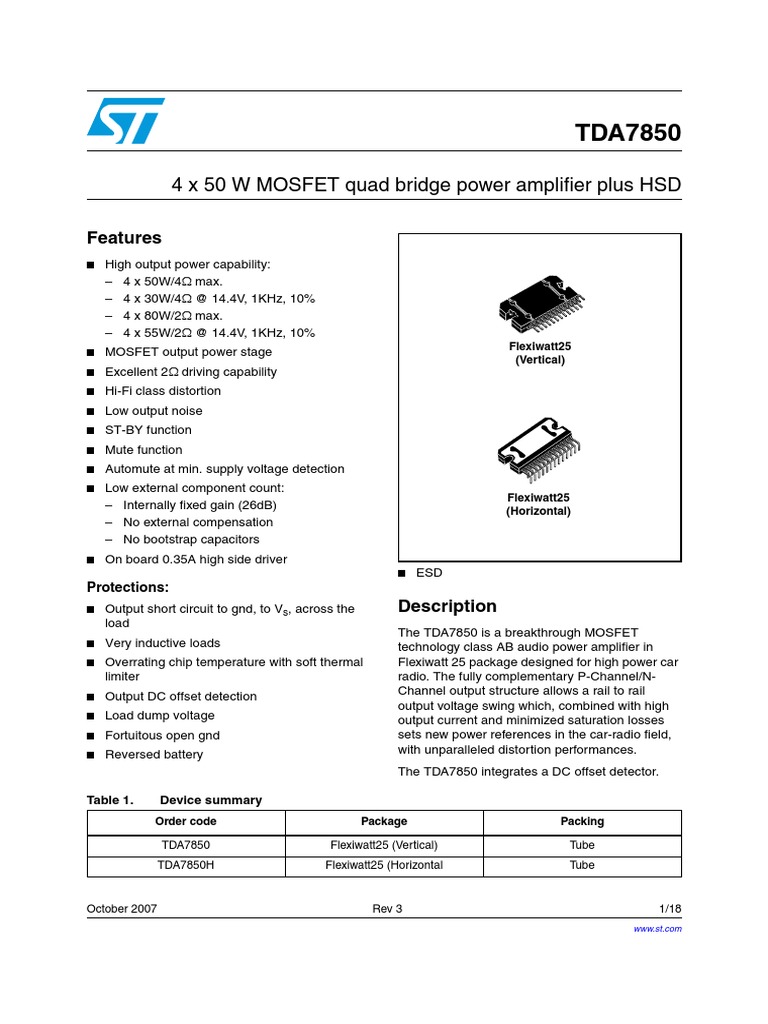 Tda 7850 | Download Free PDF | Amplifier | Mosfet