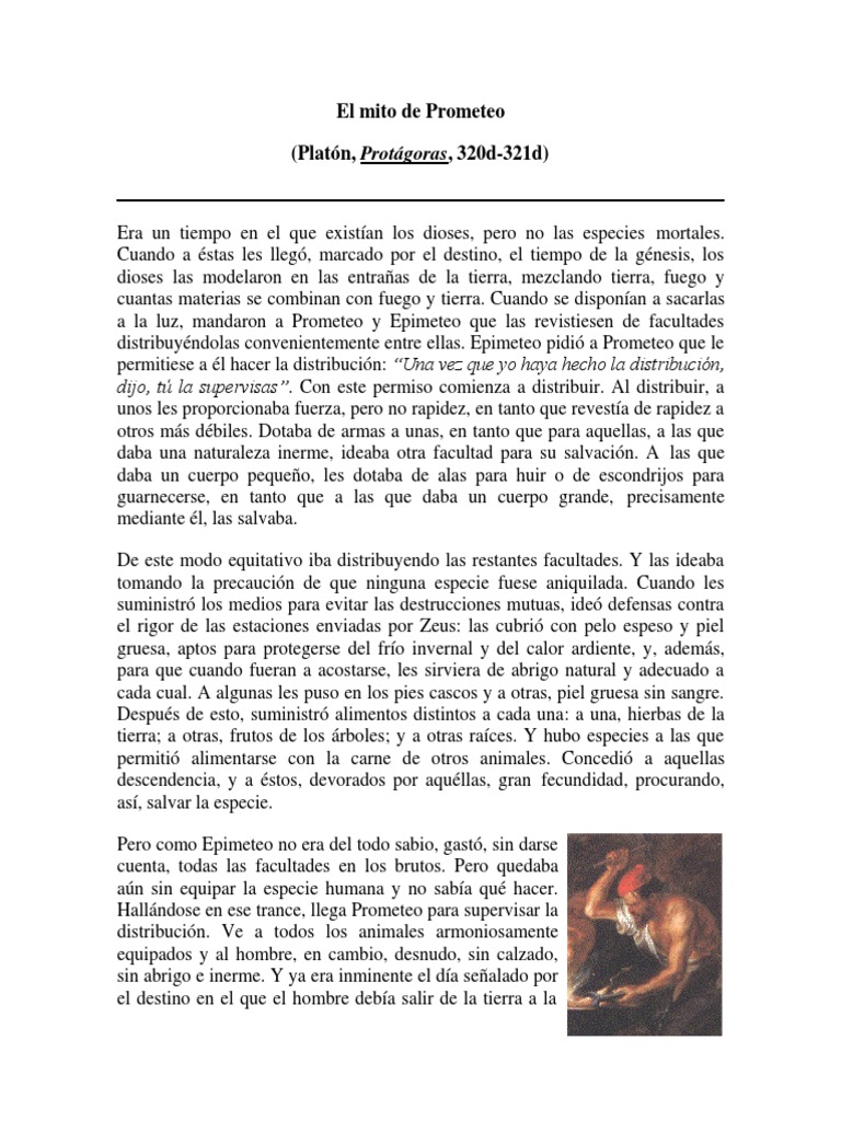 El Mito de Prometeo - Protágoras | PDF | Prometeo