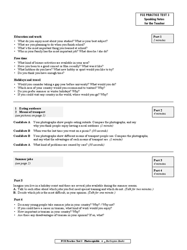 FCE Speaking Test Practice Guide | PDF