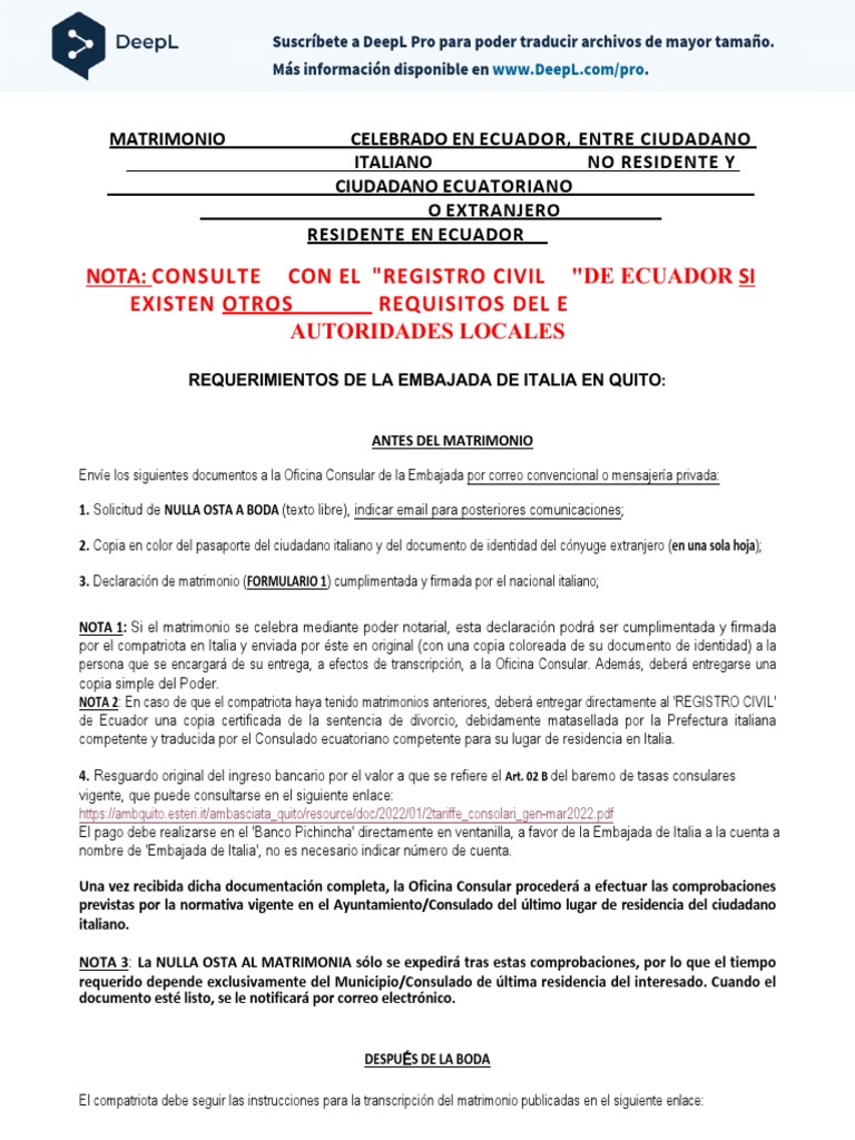 Requisitos para Nulla Osta en Ecuador | PDF | Ecuador | Matrimonio