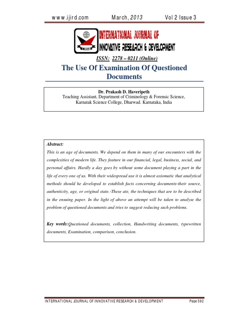 The Use of Examination of Questioned Documents - 2013 - (15p) | PDF ...