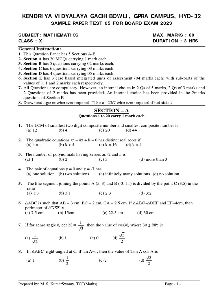 Class X Maths Sample Paper 2023 | PDF | Lighthouse | Circle