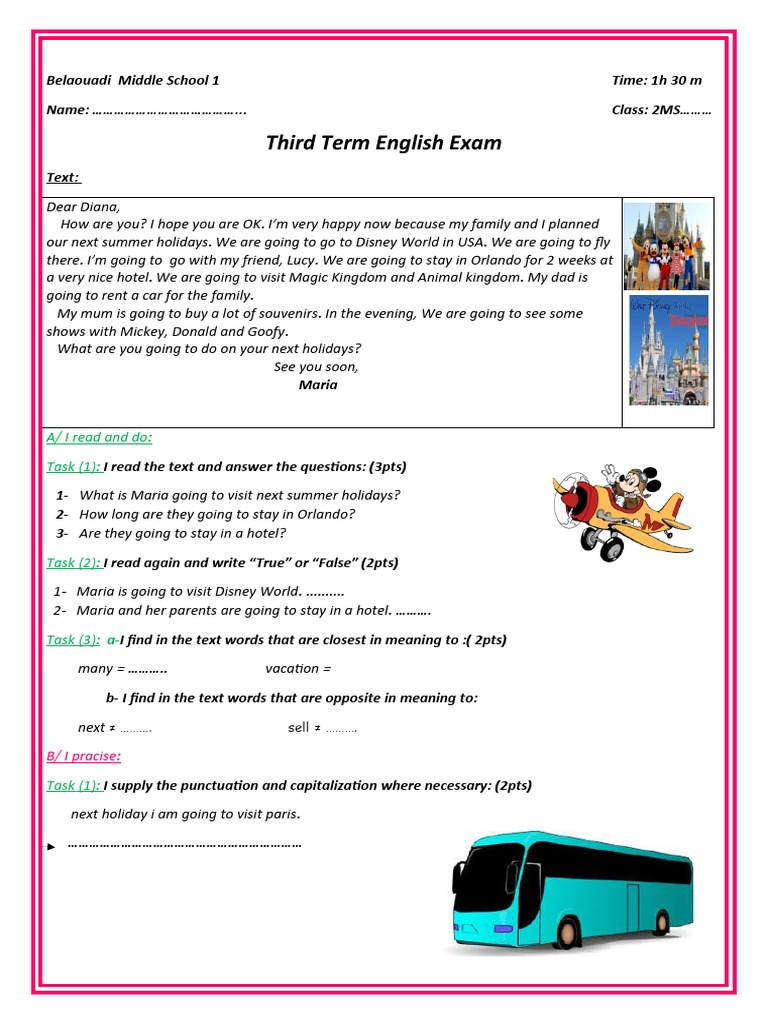 2MS English Exam: Summer Plans | PDF