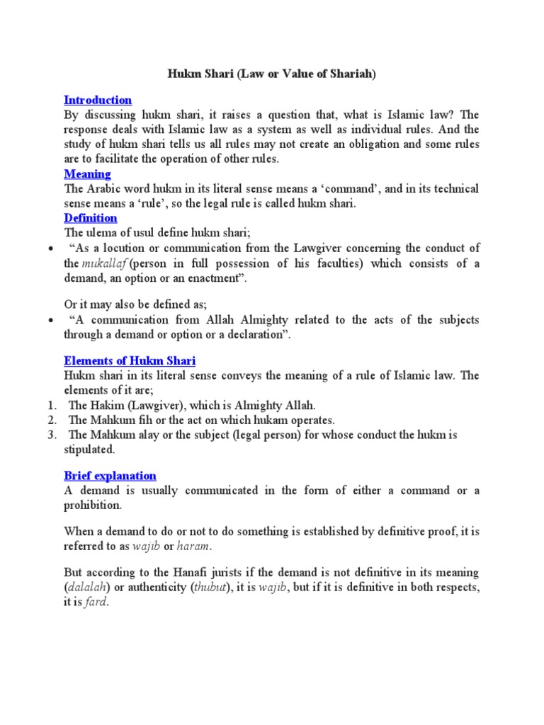 Understanding Hukm Shari in Islam | PDF