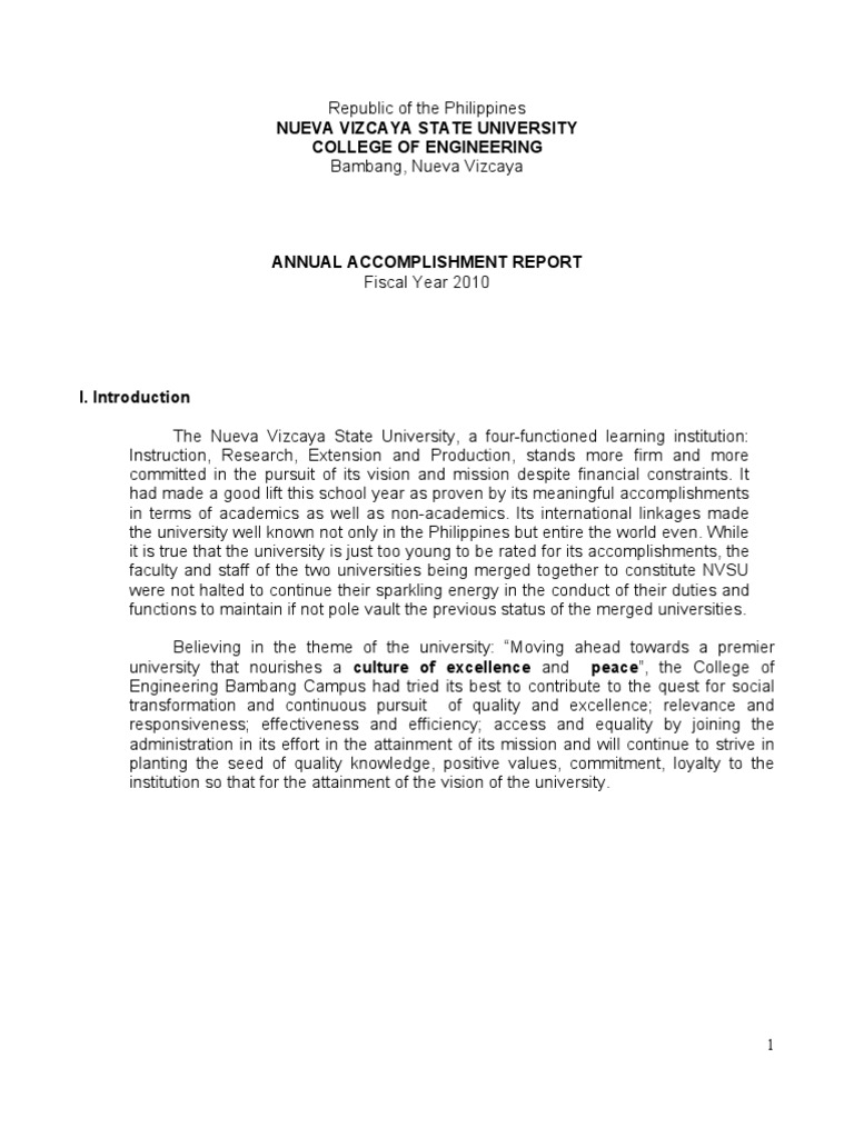 Accomplishment report sample for students picture