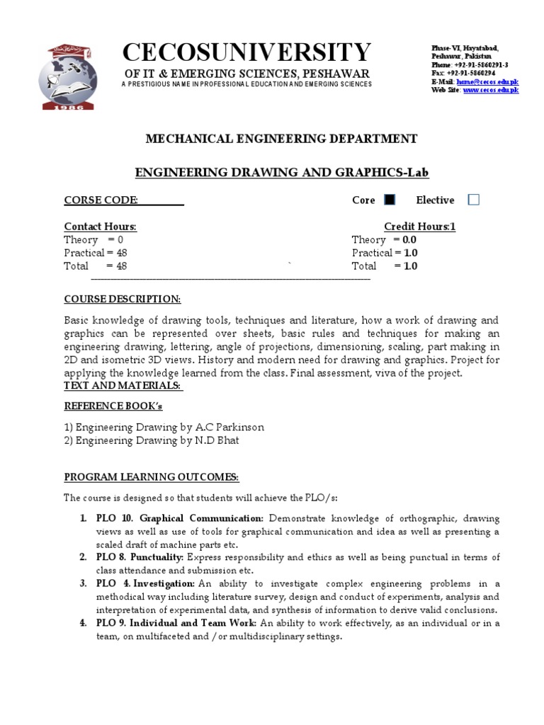 Engineering Drawing Course Card Lab PDF Engineering Drawing