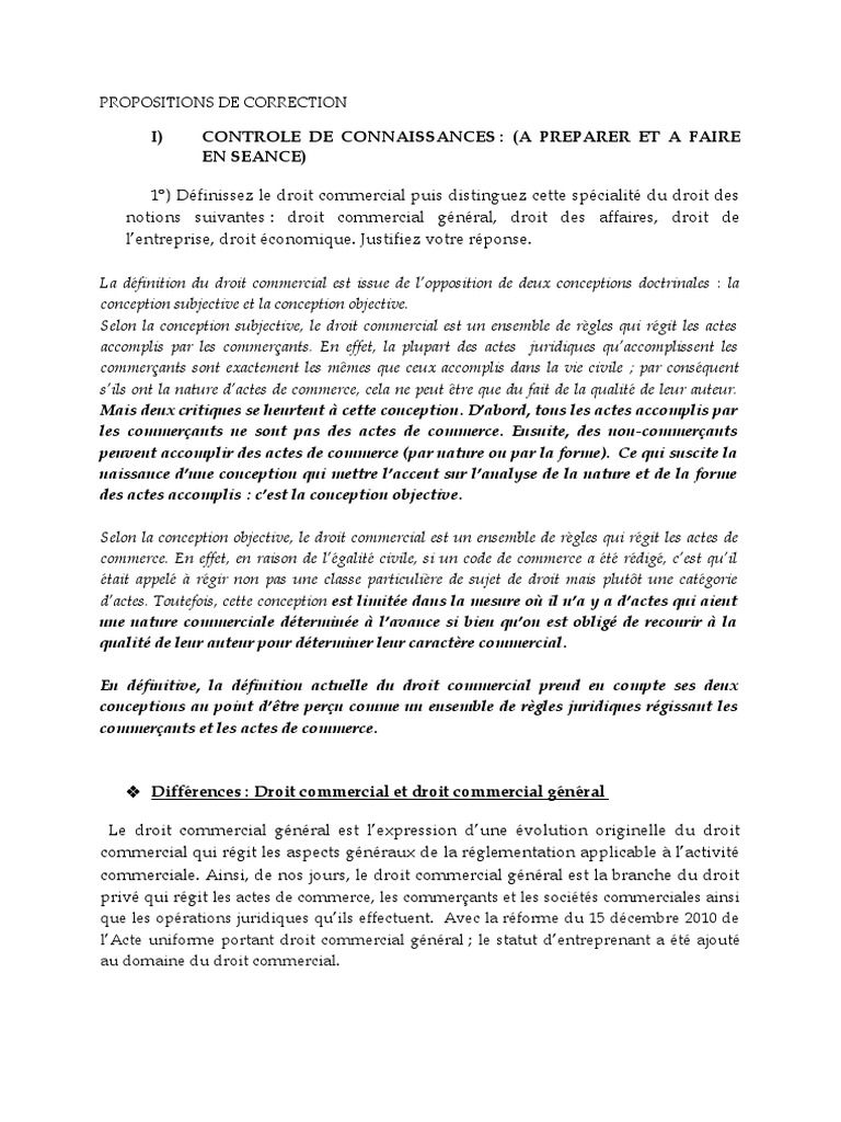 Droit commercial : définitions et distinctions | PDF | Business | Commerce