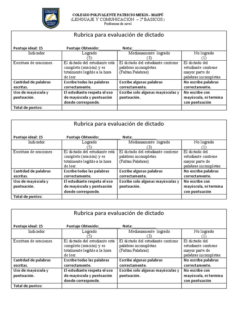 Rúbrica de Evaluación para Dictados | PDF | Lingüística | Escritura