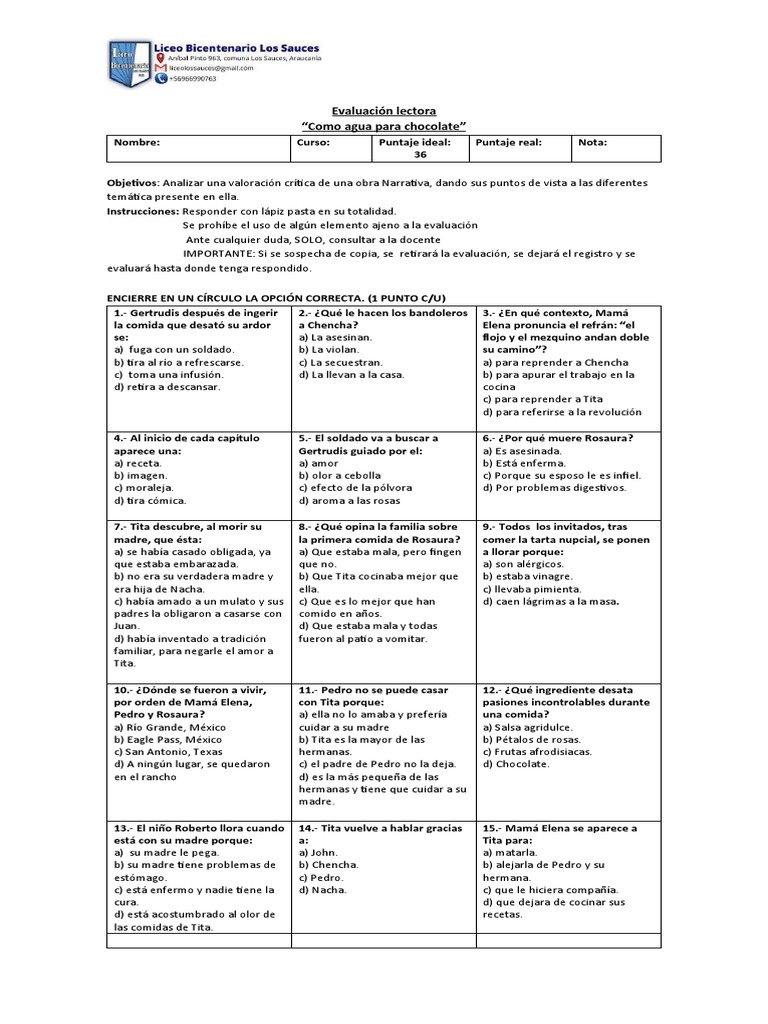 Prueba de Como Agua para Chocolate PDF