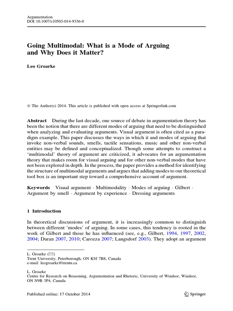 Going Multimodal What Is A Mode of Arguing and Why Does It Matter PDF