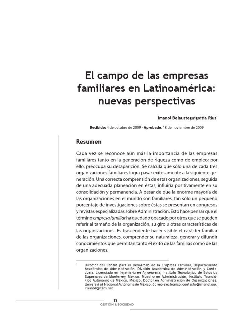 El Campo de Las Empresas Familiares en Latinoamérica: Nuevas ...