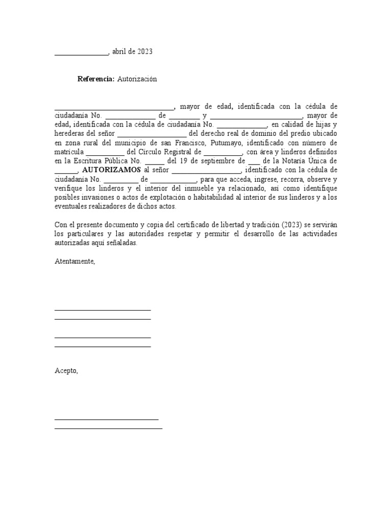 Autorización Ingreso Predio | PDF