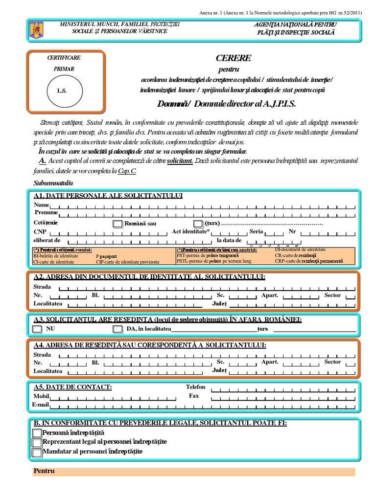 Cerere Tip Indemnizatie Crestere Copil PDF