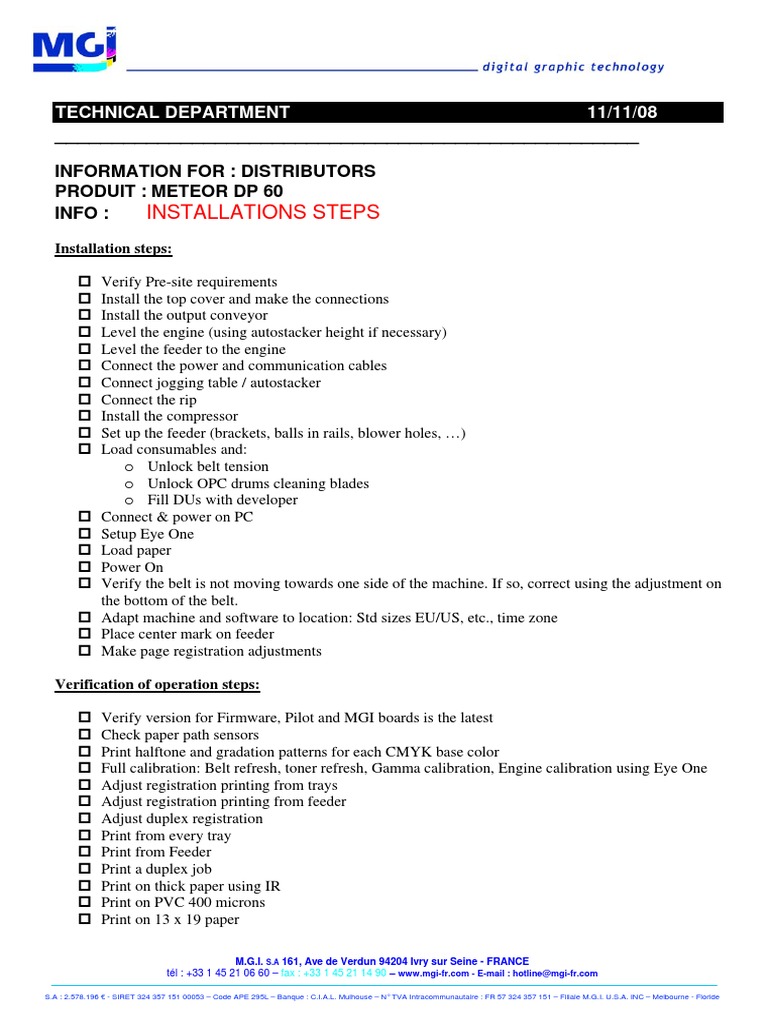 DP60 Installation Checklist PDF Equipment Computer Engineering