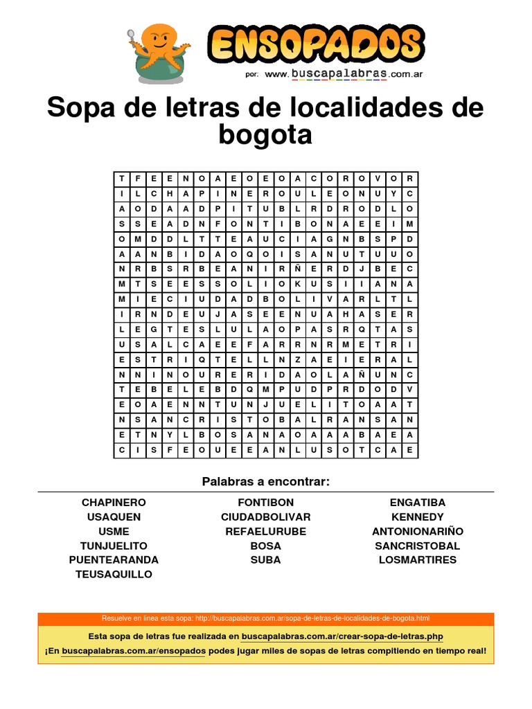 Sopa de Letras: Localidades de Bogotá | PDF