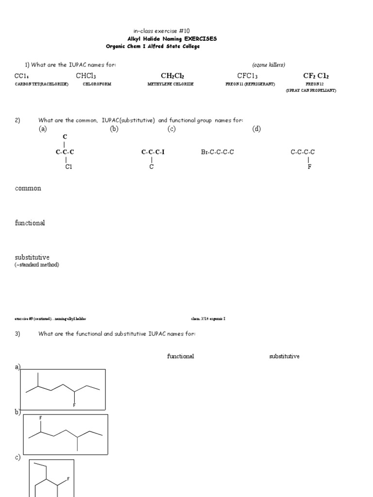 Exercise#10 Naming RX | PDF | Organic Chemistry | Chemistry