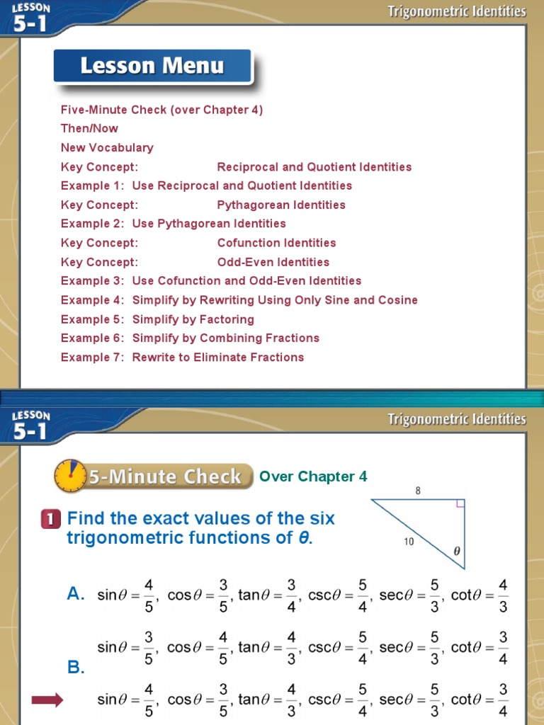 5.1 Trigonometric Identities | PDF | Trigonometric Functions | Trigonometry