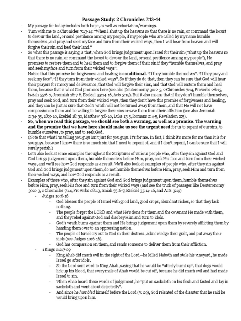 Passage Study 2 Chronicles 7 13 14 Pdf Prayer Jonah