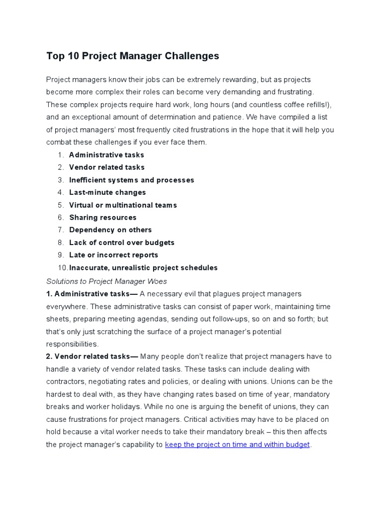 Top 10 Project Manager Challenges | PDF