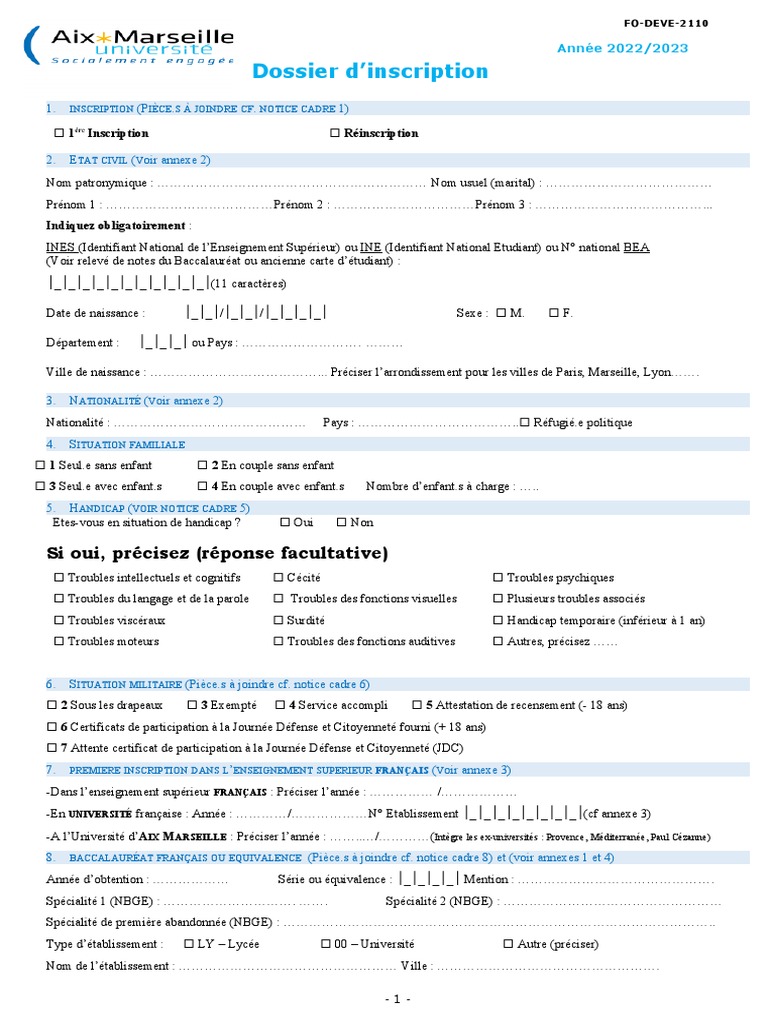 Dossier d'inscription 2022/2023 étudiant | PDF