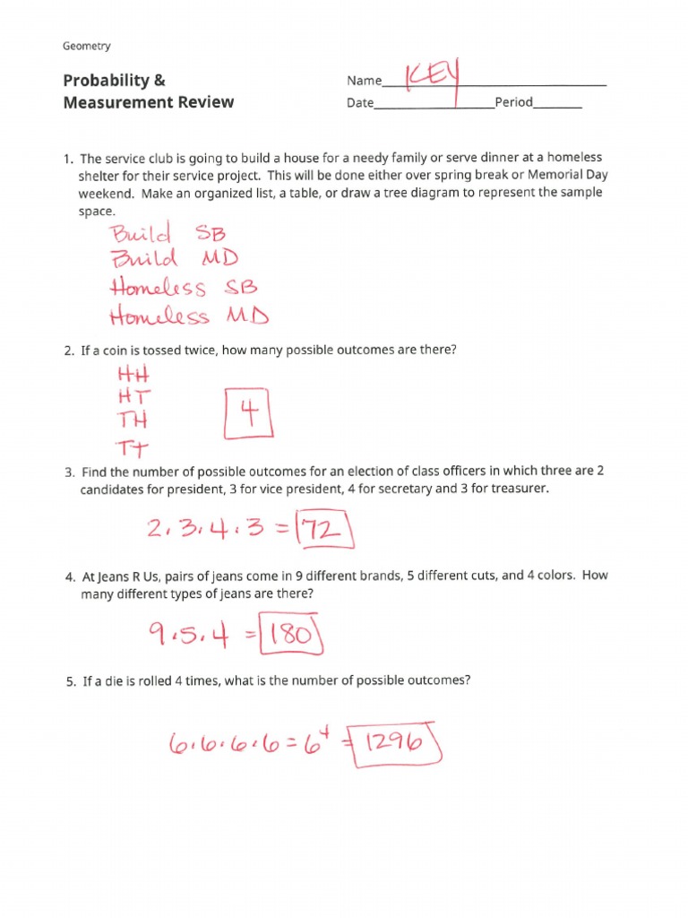 13 Probability & Measurement Review Key | PDF