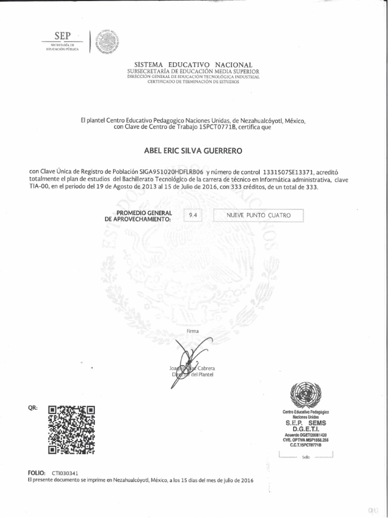 Certificado de Bachillerato | PDF