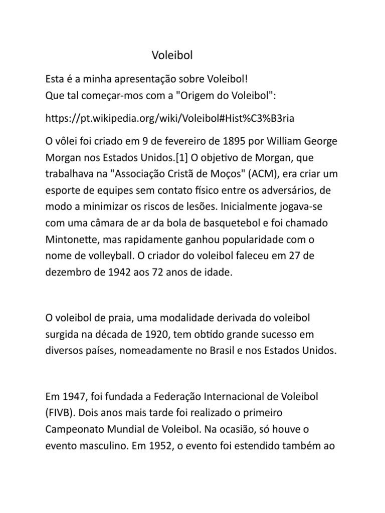Trabalho Sobre Voleibol | PDF | Voleibol | Esportes