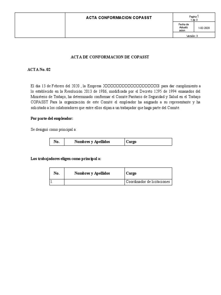 Acta de Conformación del COPASST | PDF | Gobierno