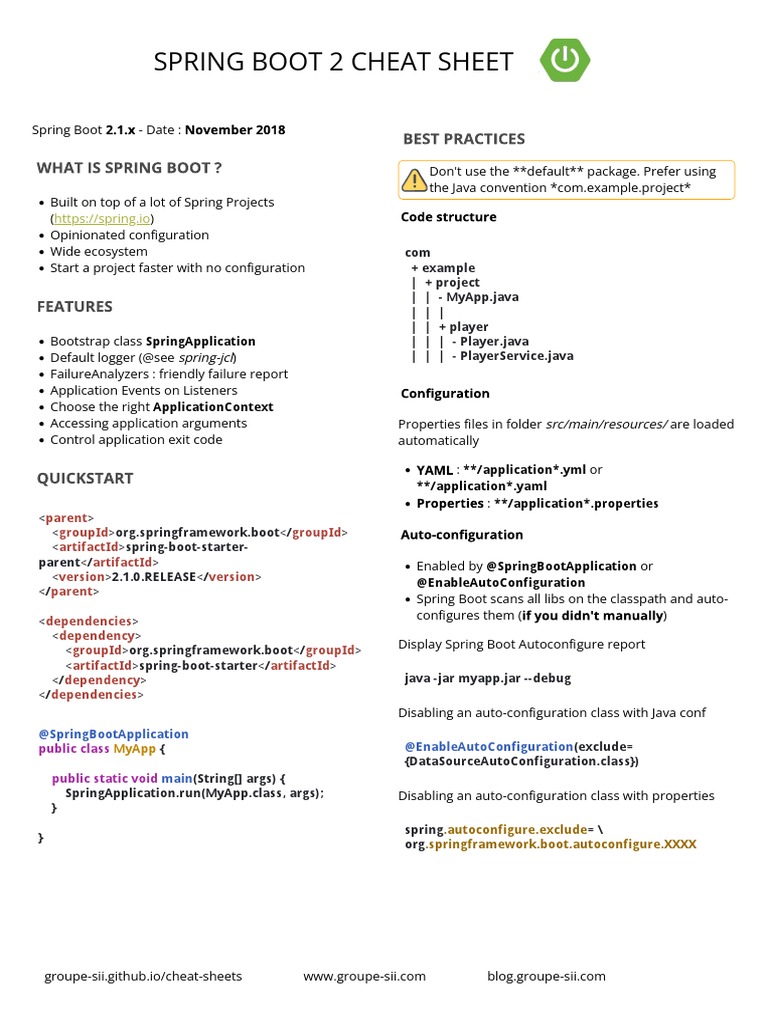 Spring Boot 2 Cheat Sheet | PDF | Spring Framework | Computer Science