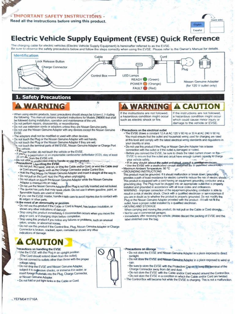 Electric Vehicle Supply Equipment EVSE Quick Reference - Nissan LEAF ...