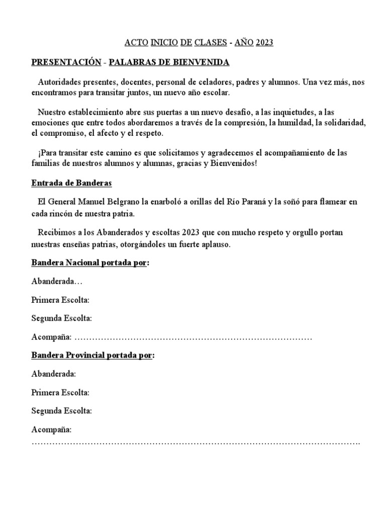 Inicio de Clases 2023: Acto y Bienvenida | PDF | Símbolos nacionales