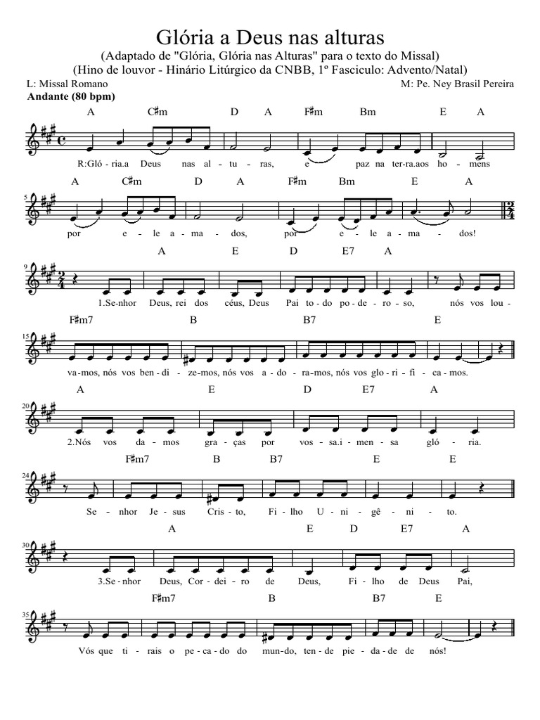 Gl ria A Deus Nas Alturas Pe Ney Brasil Natal PDF Liturgia 
