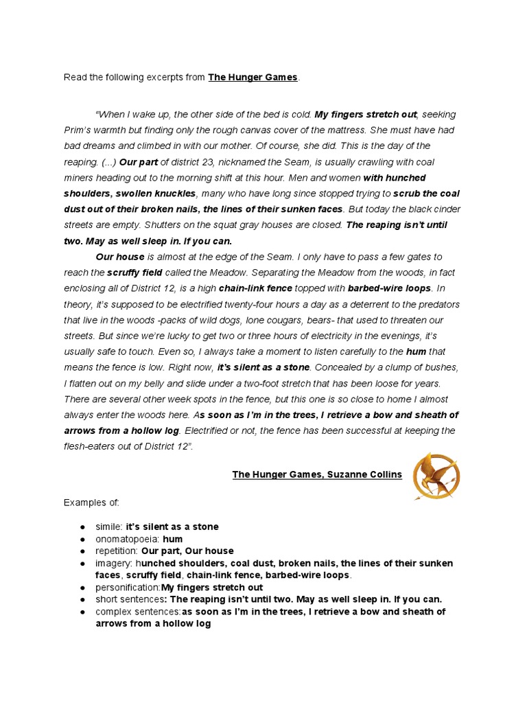 Hunger games text for descriptive test pdf