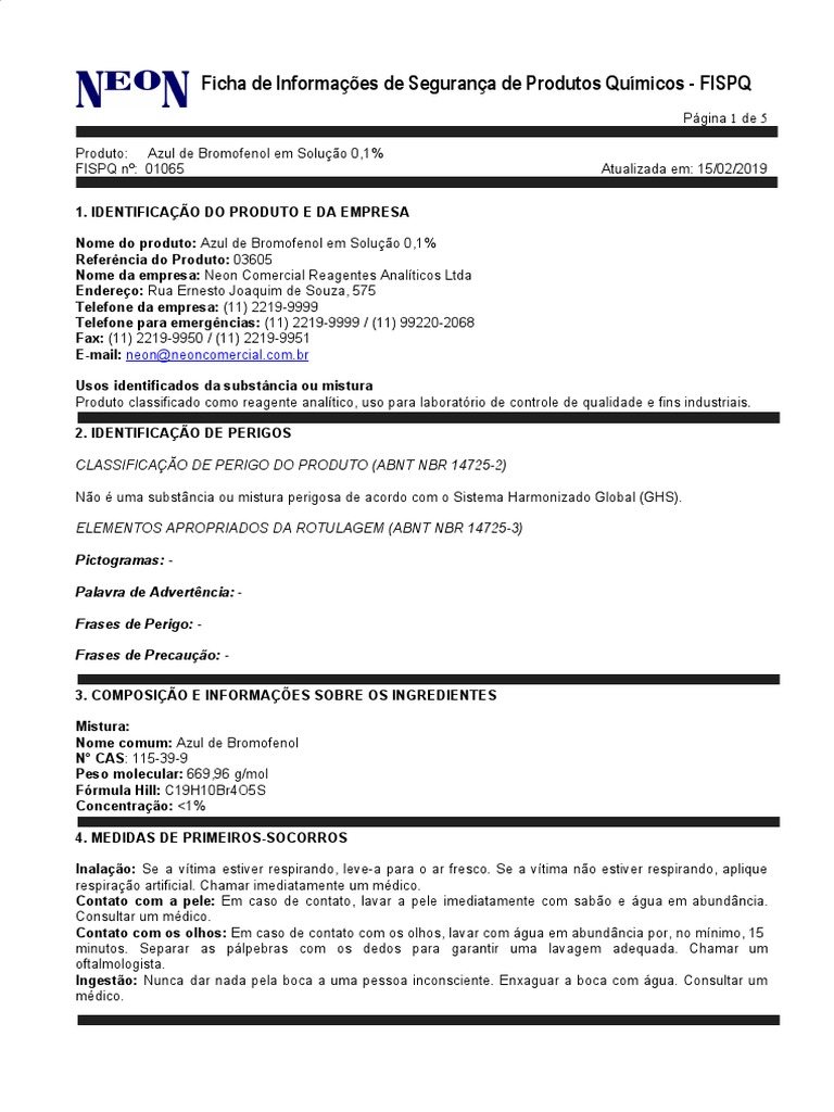 Azul de Bromofenol 0,1 Neon PDF Química Vapor