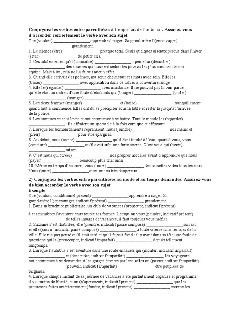 Conjuguez Les Verbes Entre Parenthèses À L | PDF