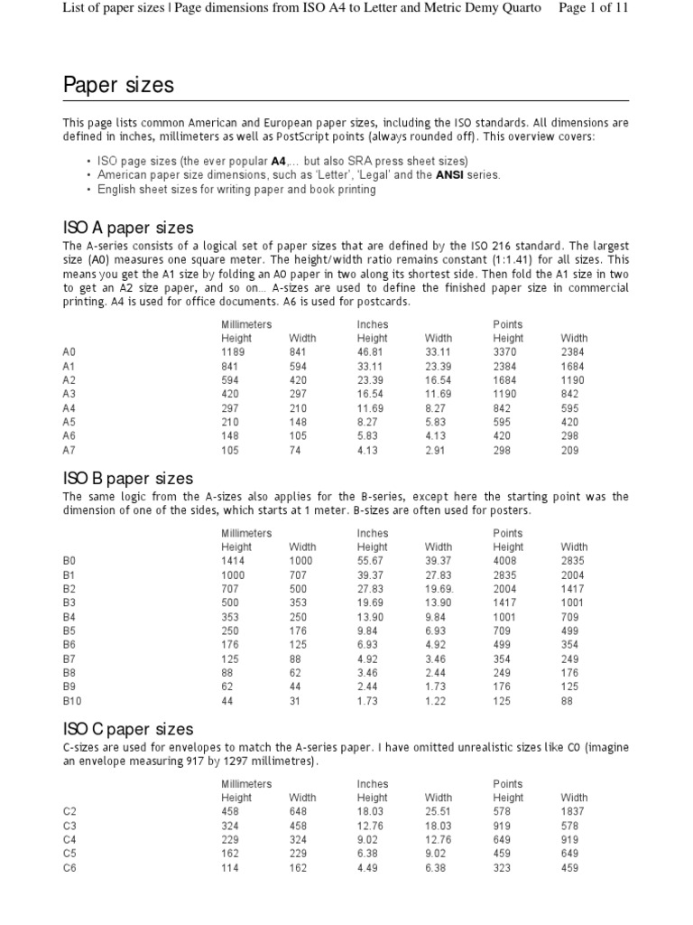 Comprehensive Guide to Paper Sizes | PDF | Office Work | Printing