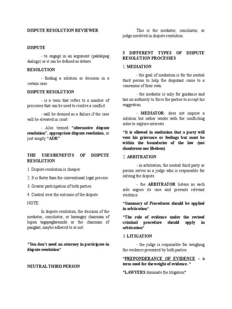Overview of Dispute Resolution in the Philippines | PDF | Alternative ...
