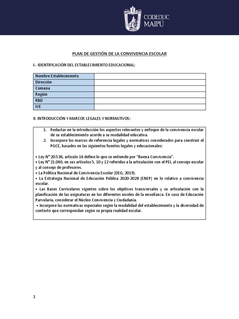 FORMATO SUGERIDO PLAN GESTIÓN DE LA CONVIVENCIA ESCOLAR (00000002 ...