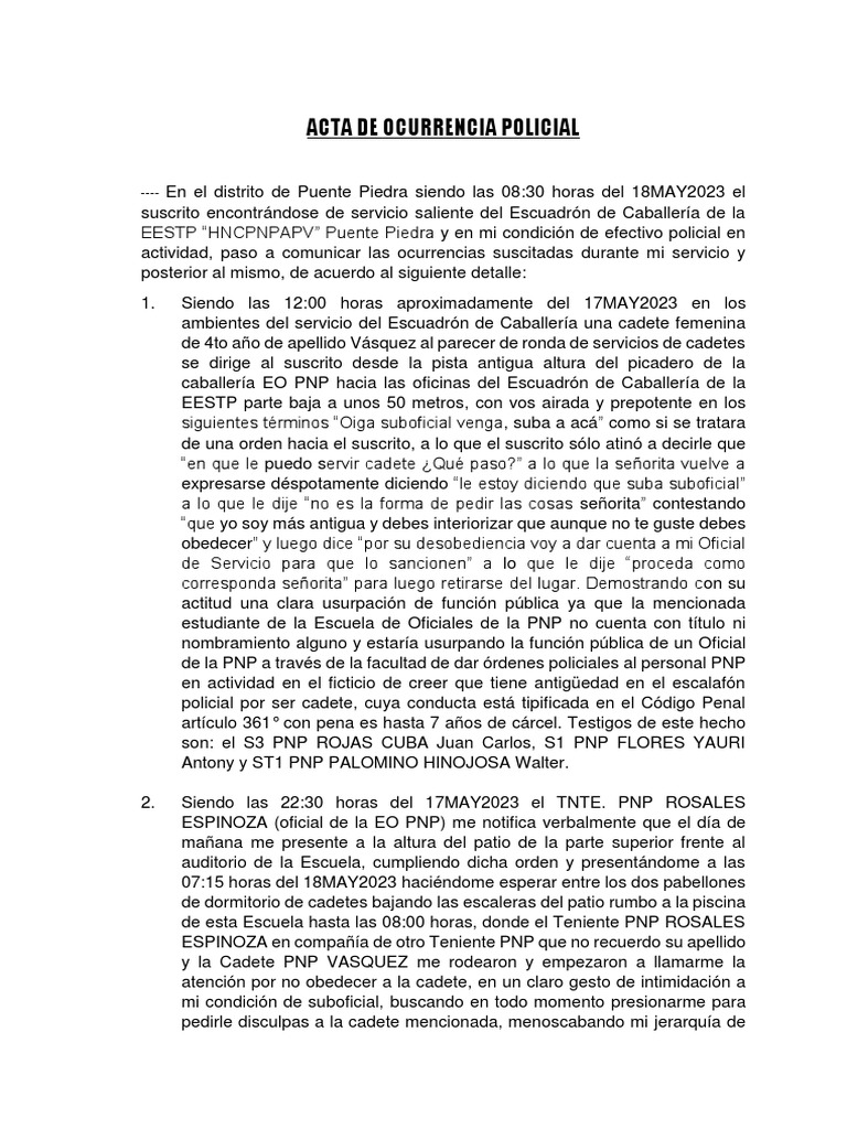 Acta de Ocurrencia Policial | PDF | Justicia | Crimen y violencia