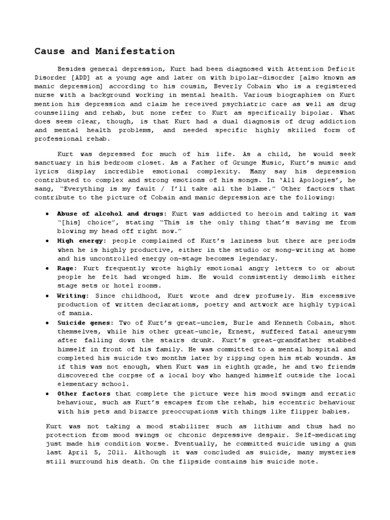 An Analysis of Kurt Cobain's Mental Health Struggles and the Treatment ...
