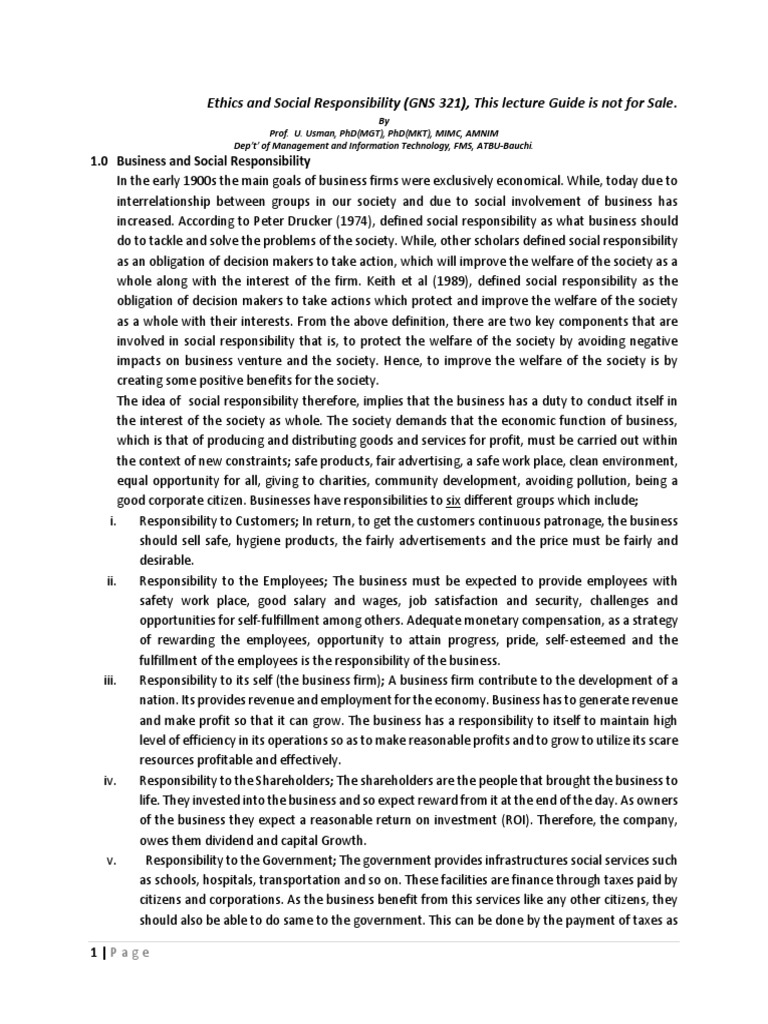 Business Ethics and Social Responsibility | PDF | Corporate Social ...