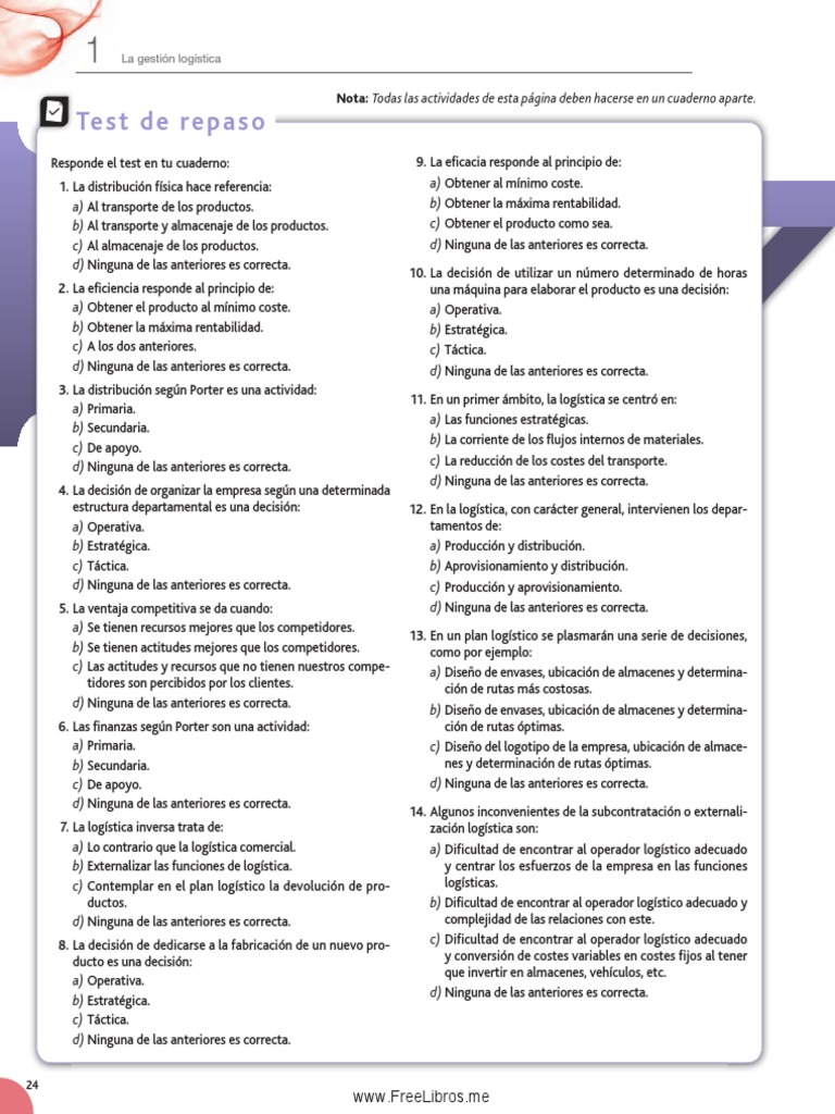 Test de Repaso de Unidad Didáctica Gestión Logistica y Comercial | PDF