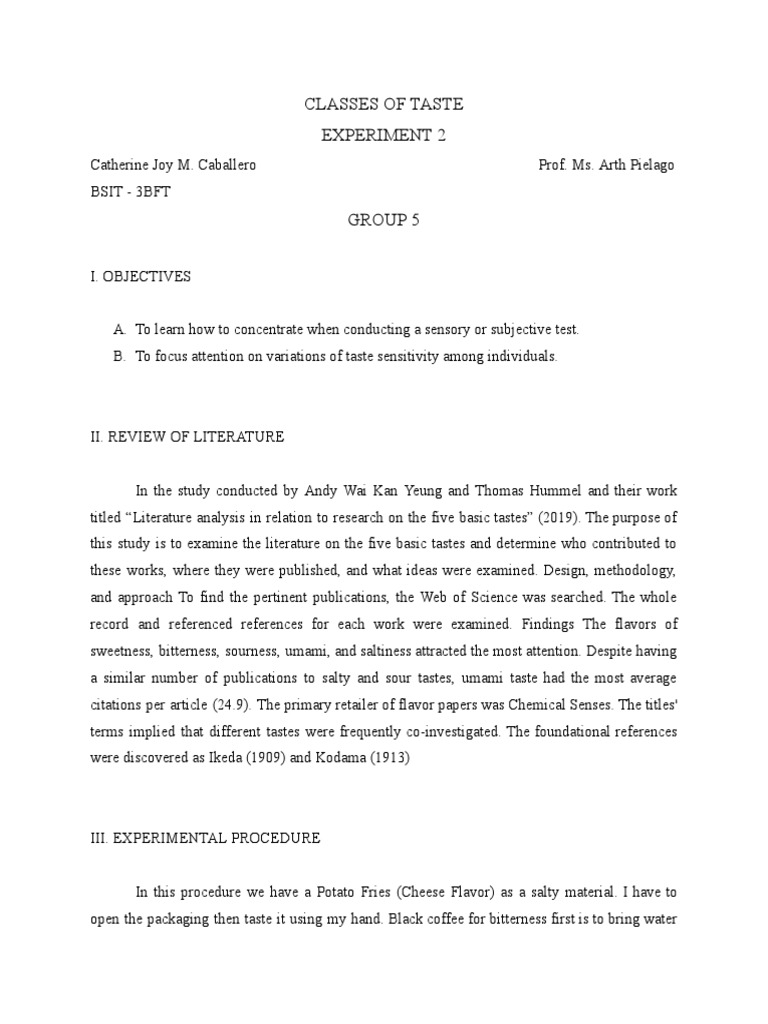 Classes Of Taste Pdf Taste Food And Drink