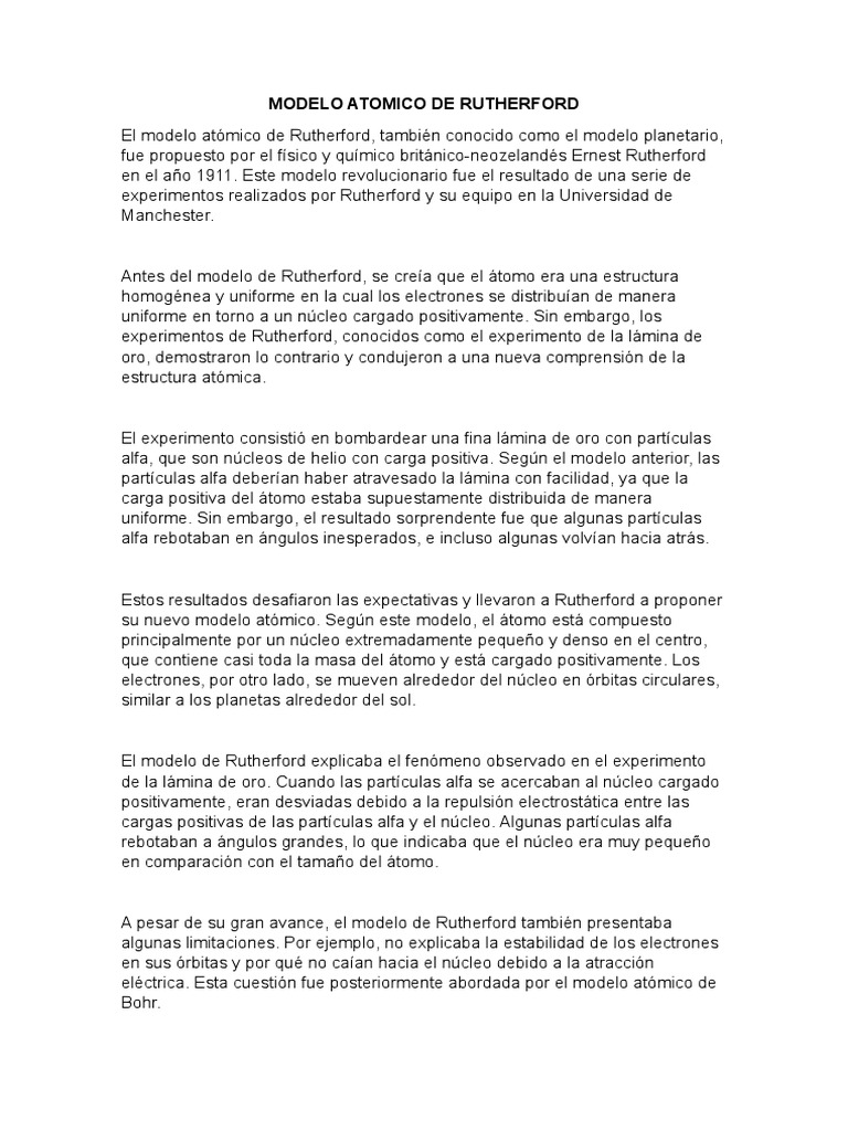 Modelo Atomico de Rutherford | PDF | Núcleo atómico | Átomos