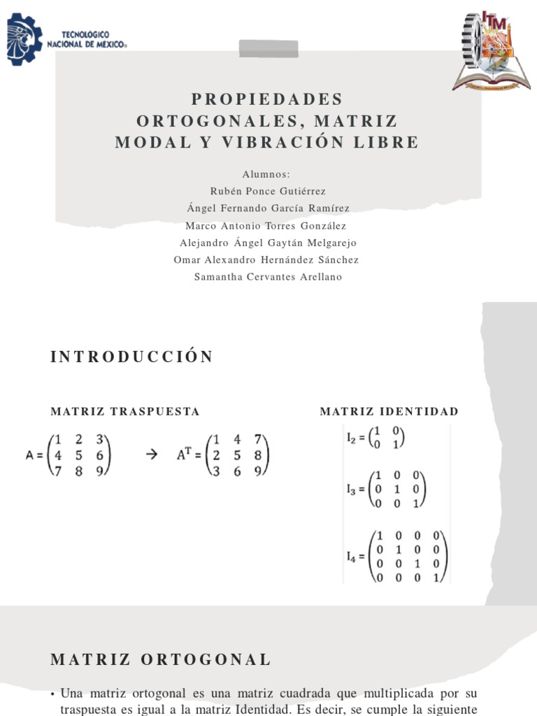 Propiedades de Matrices Ortogonales | PDF | Matriz (Matemáticas ...