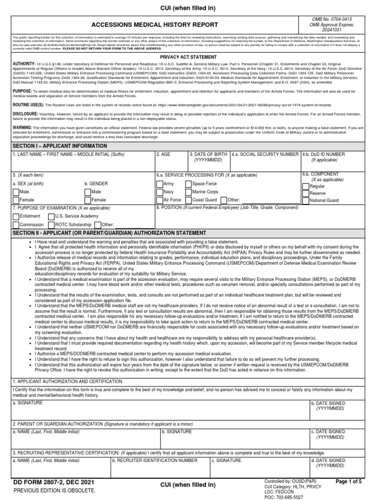 DD2807-2 New Application | PDF | Knee | United States Armed Forces