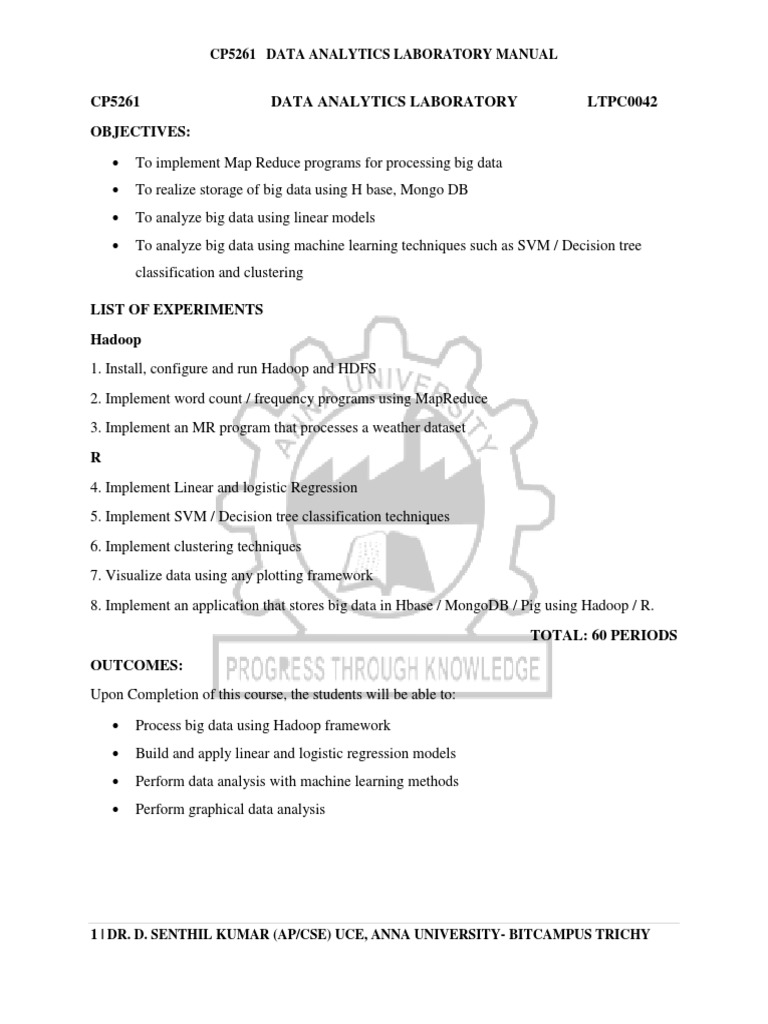 CCS334 Big Data Analytics Manual | PDF | Apache Hadoop | Matrix ...