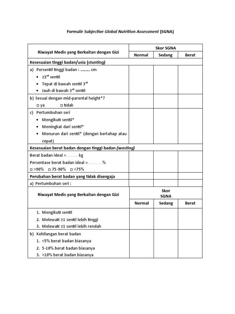 Formulir Skrining Gizi Anak SGNA PDF Formulir Skrining Gizi Anak SGNA PDF